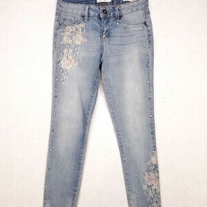 VINTAGE Jessica Simpson Size 2 Kiss Me Super Skinny Jean Distressed Denim Floral